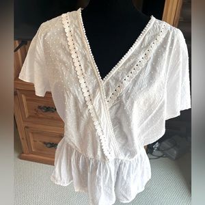 Loft outlet white top with lace trim, Large